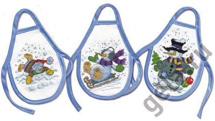 12.001.01 Фартучки на бутылки "Снеговики" по рисунку О.Куреевой