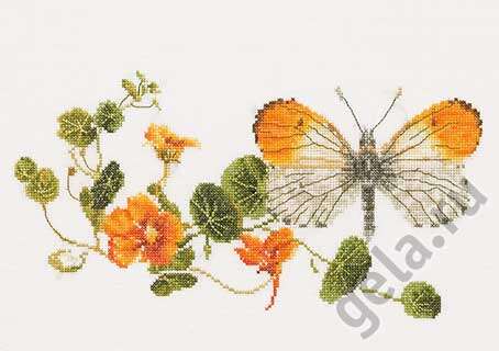 437 Набор для вышивания "Бабочка-настурция", канва лён 36 ct 437 Набор для вышивания "Бабочка-настурция", канва лён 36 ct