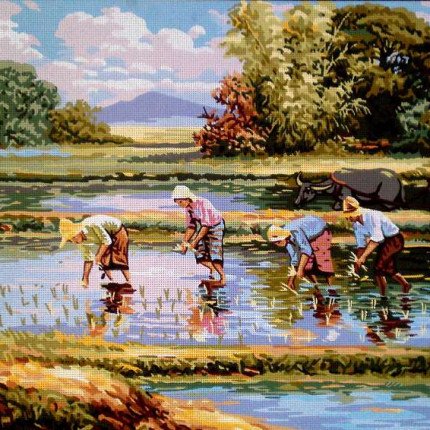 10.549 Канва жесткая с рисунком "Сборщики риса"