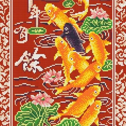 7801 Рисунок на канве КОНЁК 9 рыбок богатства 25х45 см