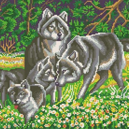 7819 Рисунок на канве КОНЁК Волчья семья 29х39 см