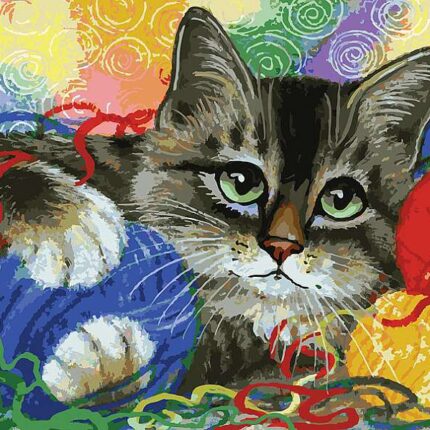 786-AS Картины по номерам Белоснежка Котик с клубочками 30х40 см