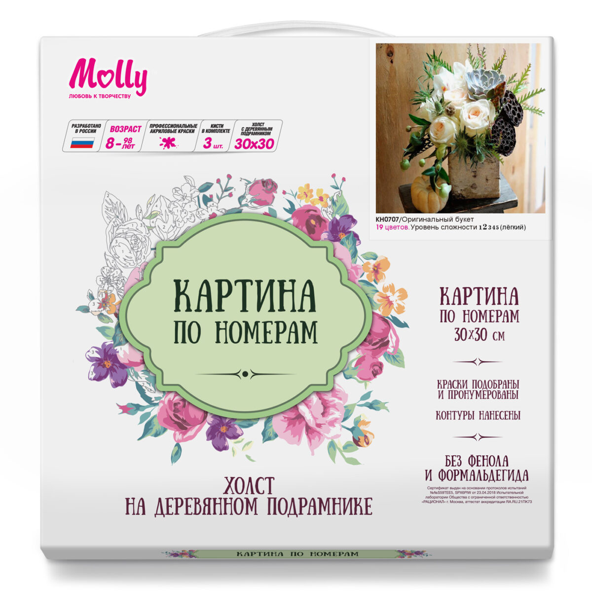 KH0707 Картины по номерам Molly Оригинальный букет (19 цветов) 30х30 см