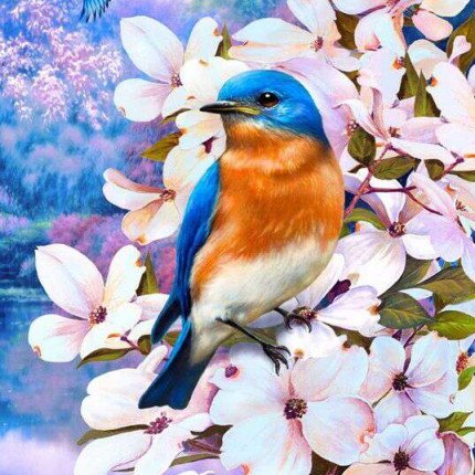 Ah5156 Картина стразами "Птичка на цветущей ветке"