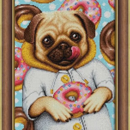 Набор для изготовления картин "АЛМАЗНАЯ ЖИВОПИСЬ" арт.1802 Мопс и пончики 30х40 см